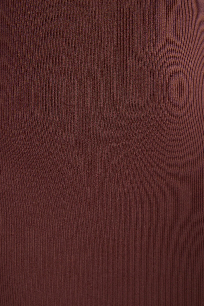 Ribbed Modal Long Sleeve Maxi Dress in Chocolate