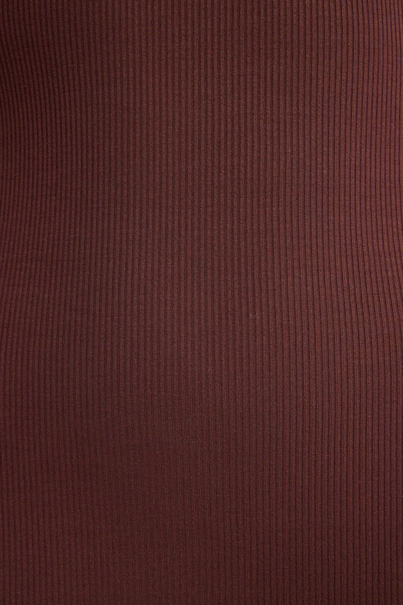 Ribbed Modal Square Neck Maxi Dress in Chocolate
