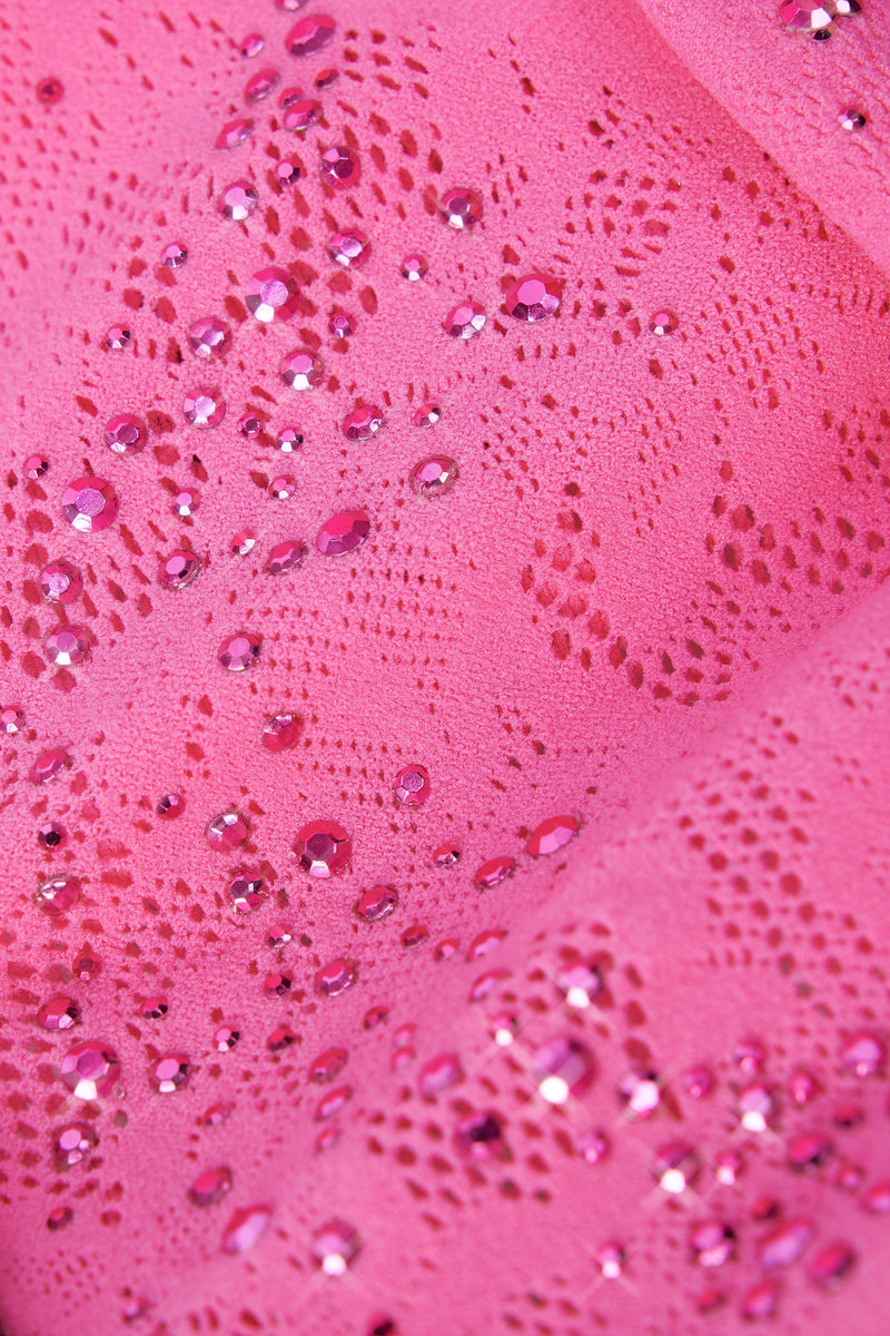 Embellished Lace-Up High-Neck Top in Bubblegum Pink