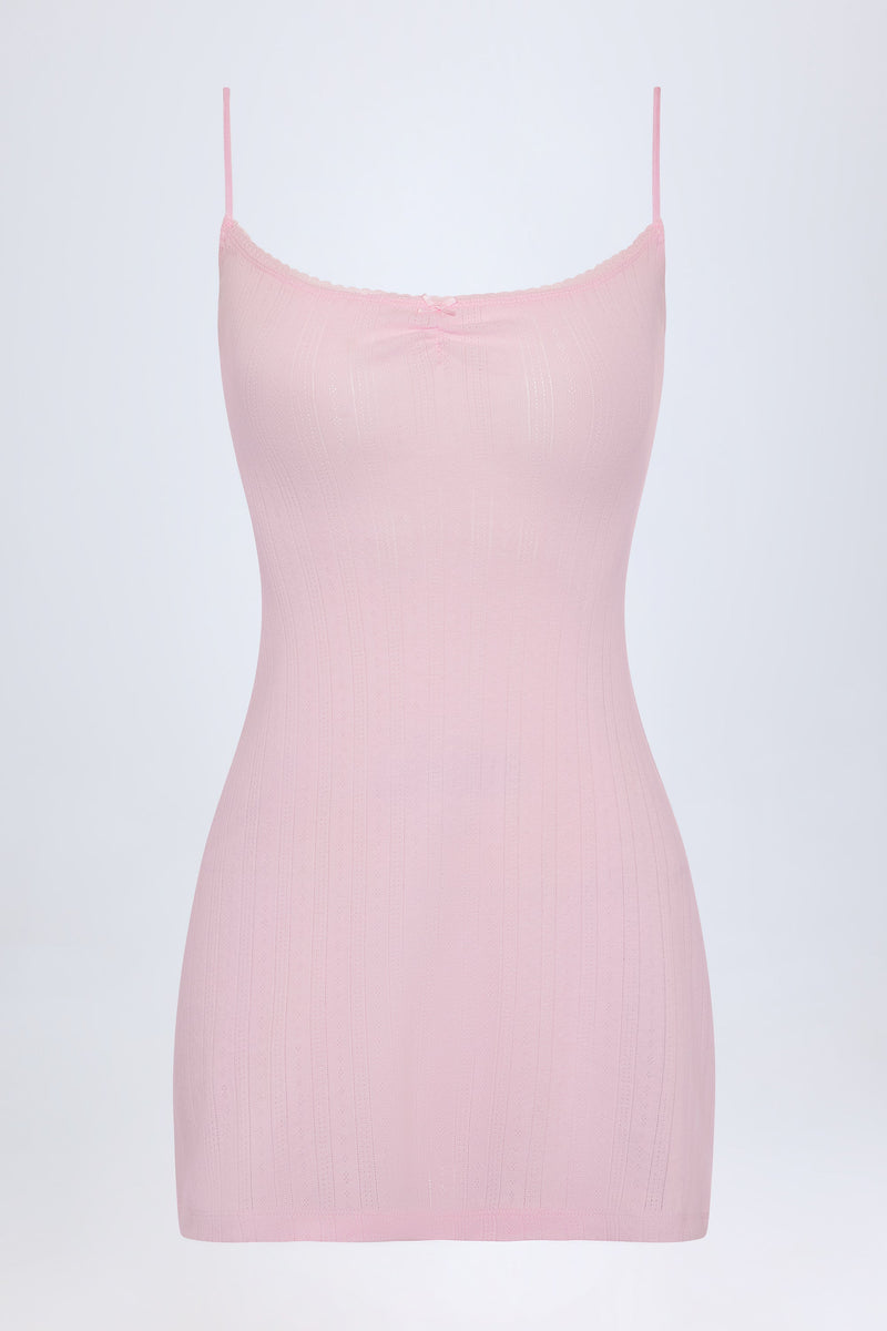 Pointelle Ruched A-Line Mini Dress in Baby Pink