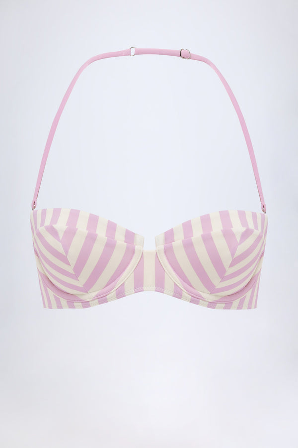 Underwired Halterneck Balconette Bikini Top in Mauve Stripe