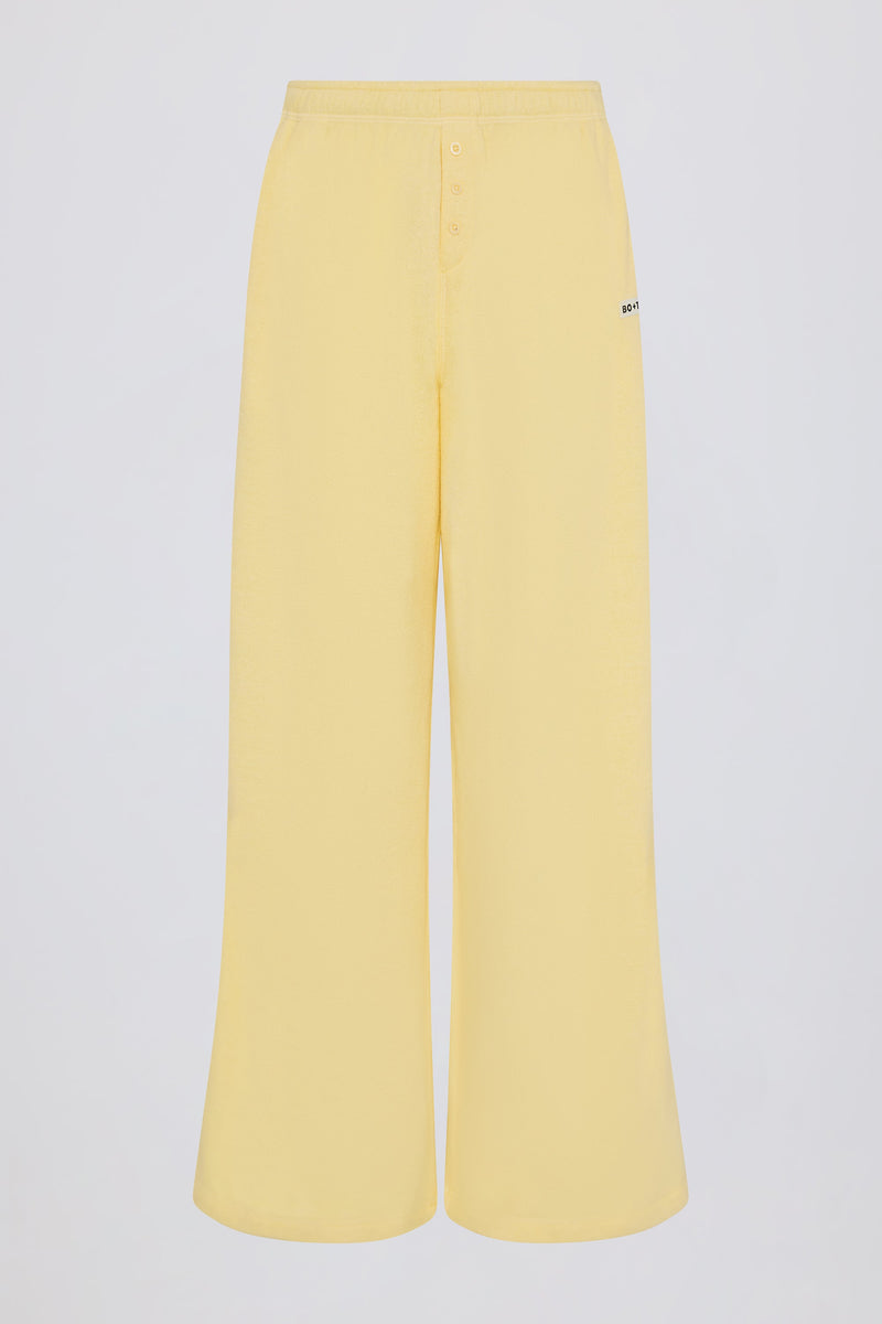 Button-Detail Low-Rise Wide-Leg Joggers in Lemon