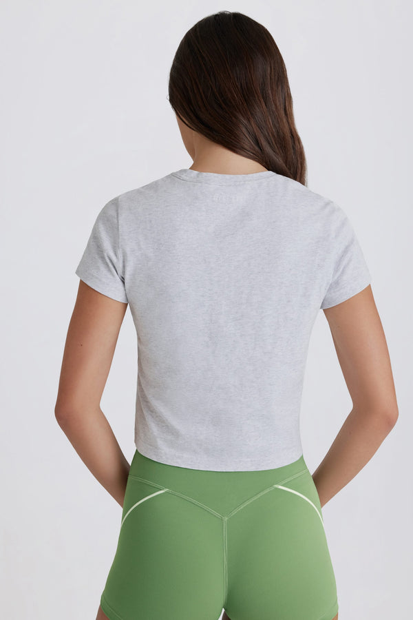 Cropped Graphic T-Shirt in Grey Marl