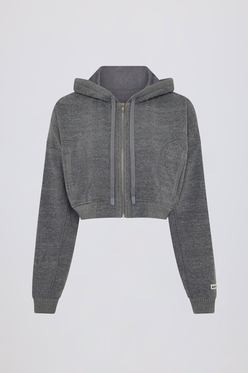 Cropped Zip-Up Hoodie in Dark Grey