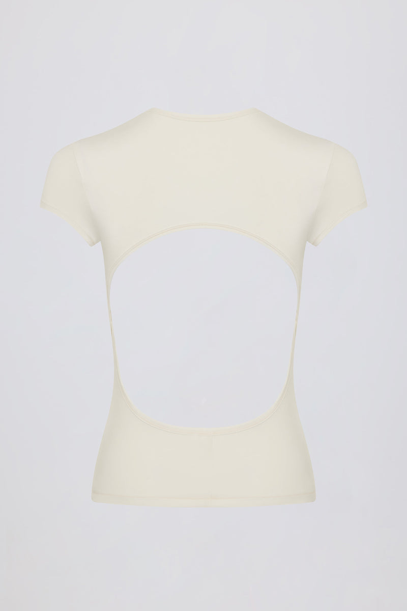 Cut-Out Longline T-Shirt in Cream
