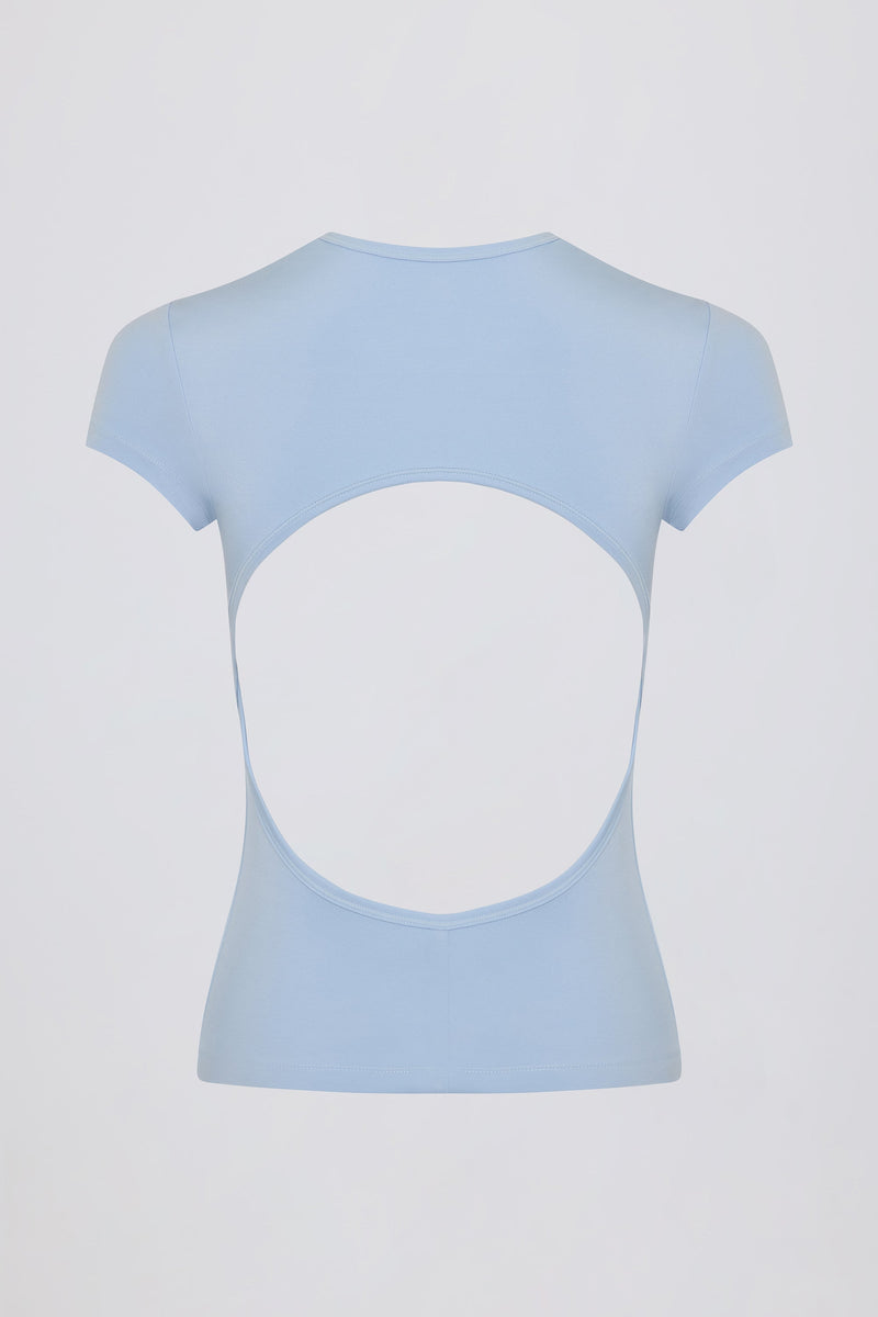 Cut-Out Longline T-Shirt in Sky