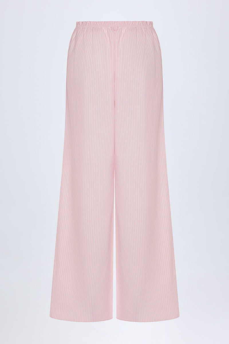 Wide-Leg Cotton-Poplin Trousers in Pink & White Stripe