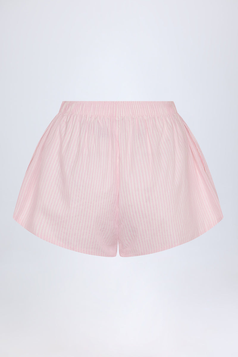Tie-Front Cotton-Poplin Shorts in Pink & White Stripe