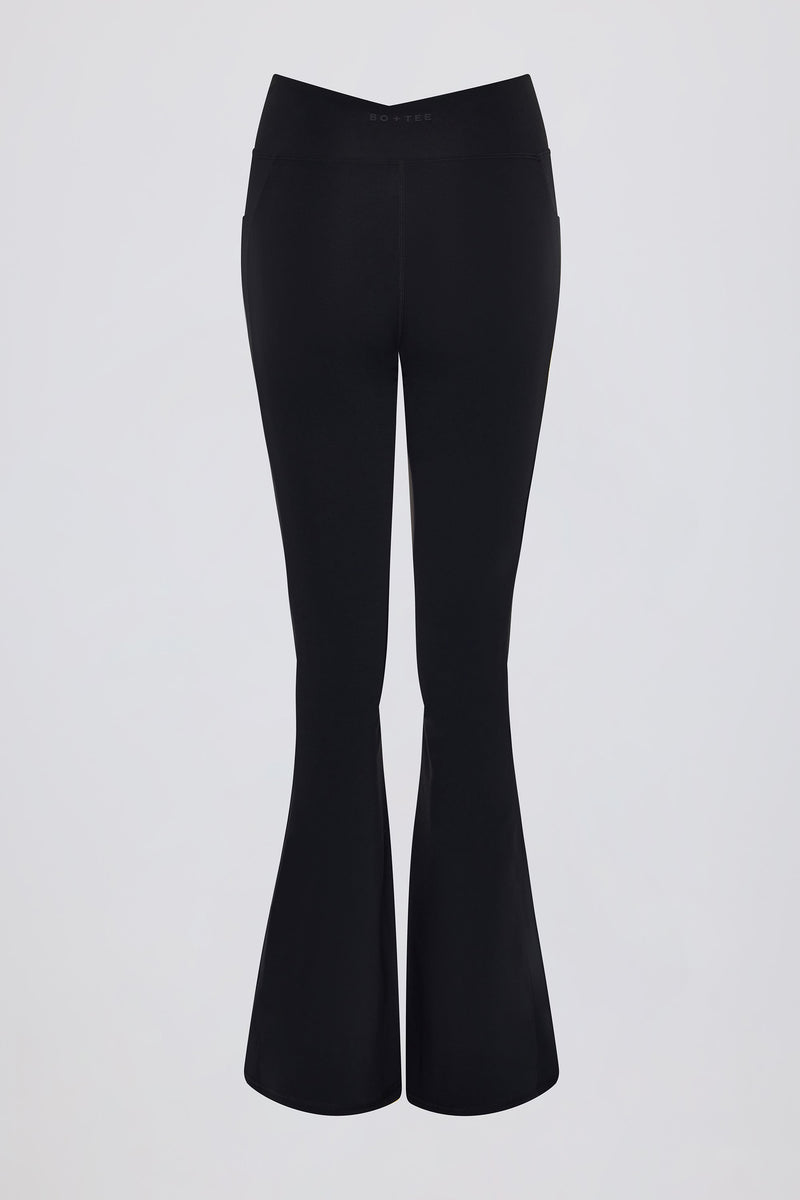 Soft Active Crossover Flared Leggings in Black
