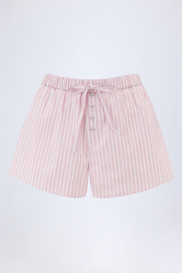 Mid-Rise Cotton-Poplin Shorts in Pink Stripe