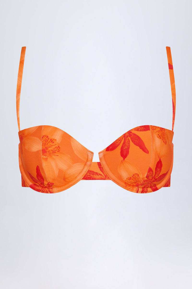 Underwired Balconette Bikini Top in Orange Orchid Print