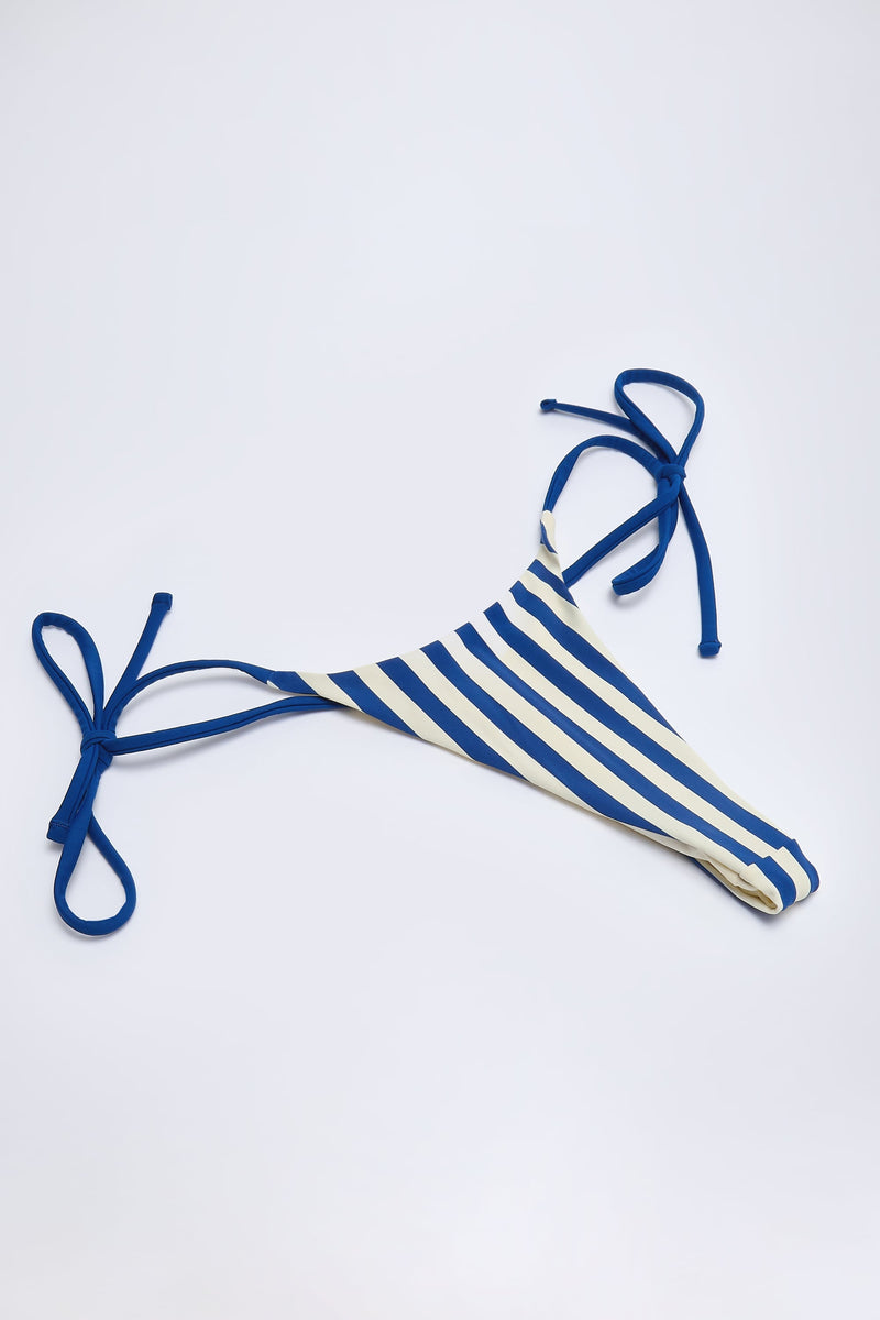 Side-Tie Thong Bikini Bottoms in Marine Blue Stripe