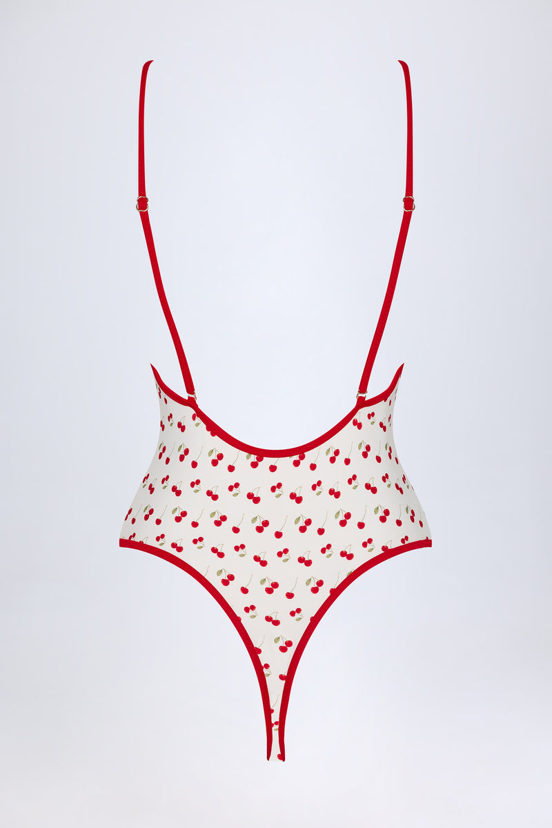 Charm-Detail Cross-Back Swimsuit in Cherry Print