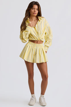 Pleated Cotton-Poplin Shorts in Yellow Stripe