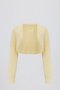 Ribbed-Knit Cropped Shrug in Lemon