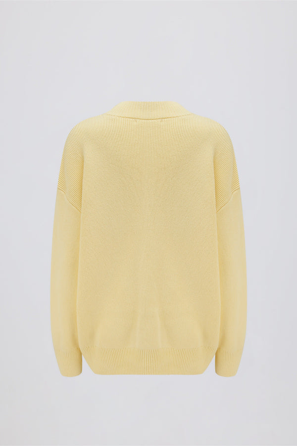 Ribbed-Knit Oversized Jumper in Lemon