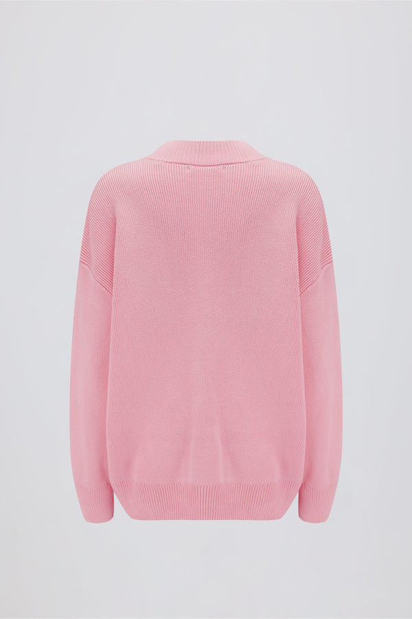 Ribbed-Knit Oversized Jumper in Pale Pink