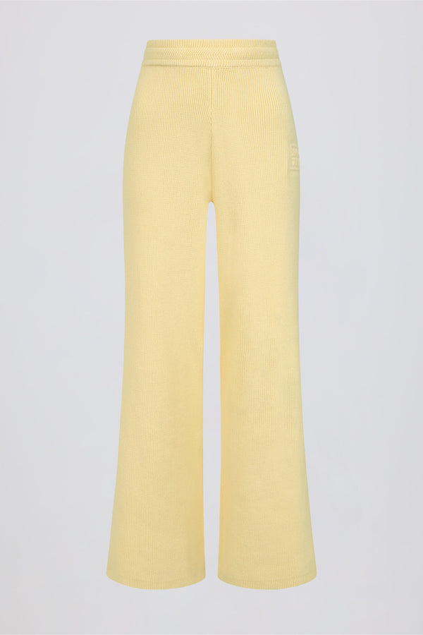 Ribbed-Knit Wide-Leg Joggers in Lemon