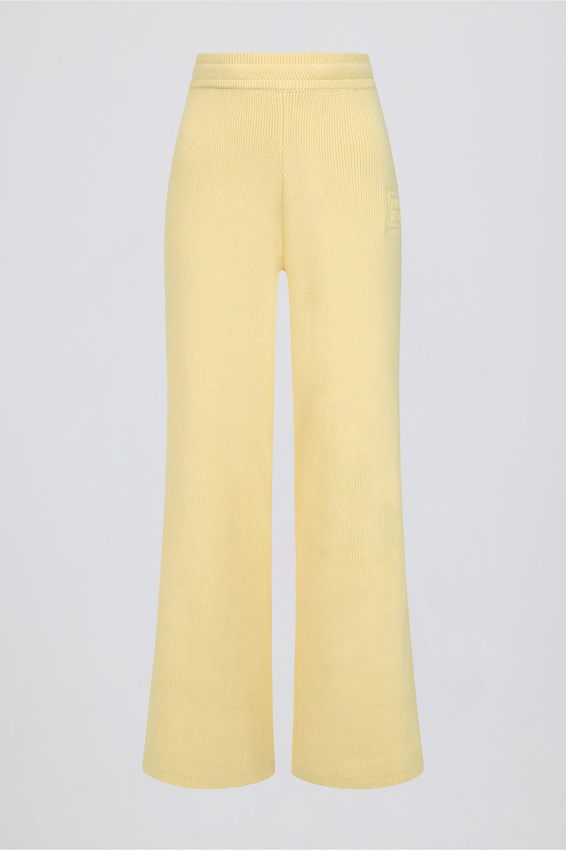 Ribbed-Knit Wide-Leg Joggers in Lemon