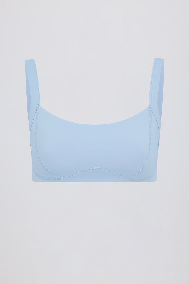 Soft Active Contrast-Trim Sports Bra in Sky