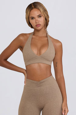 V-Neck Sports Bra in Mocha Marl